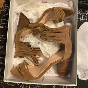 LILIANA strappy brown/tan block heel sandals